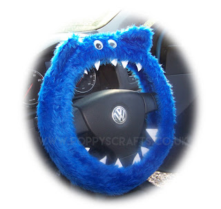  Royal Blue Monster fuzzy steering wheel cover - Poppys Crafts