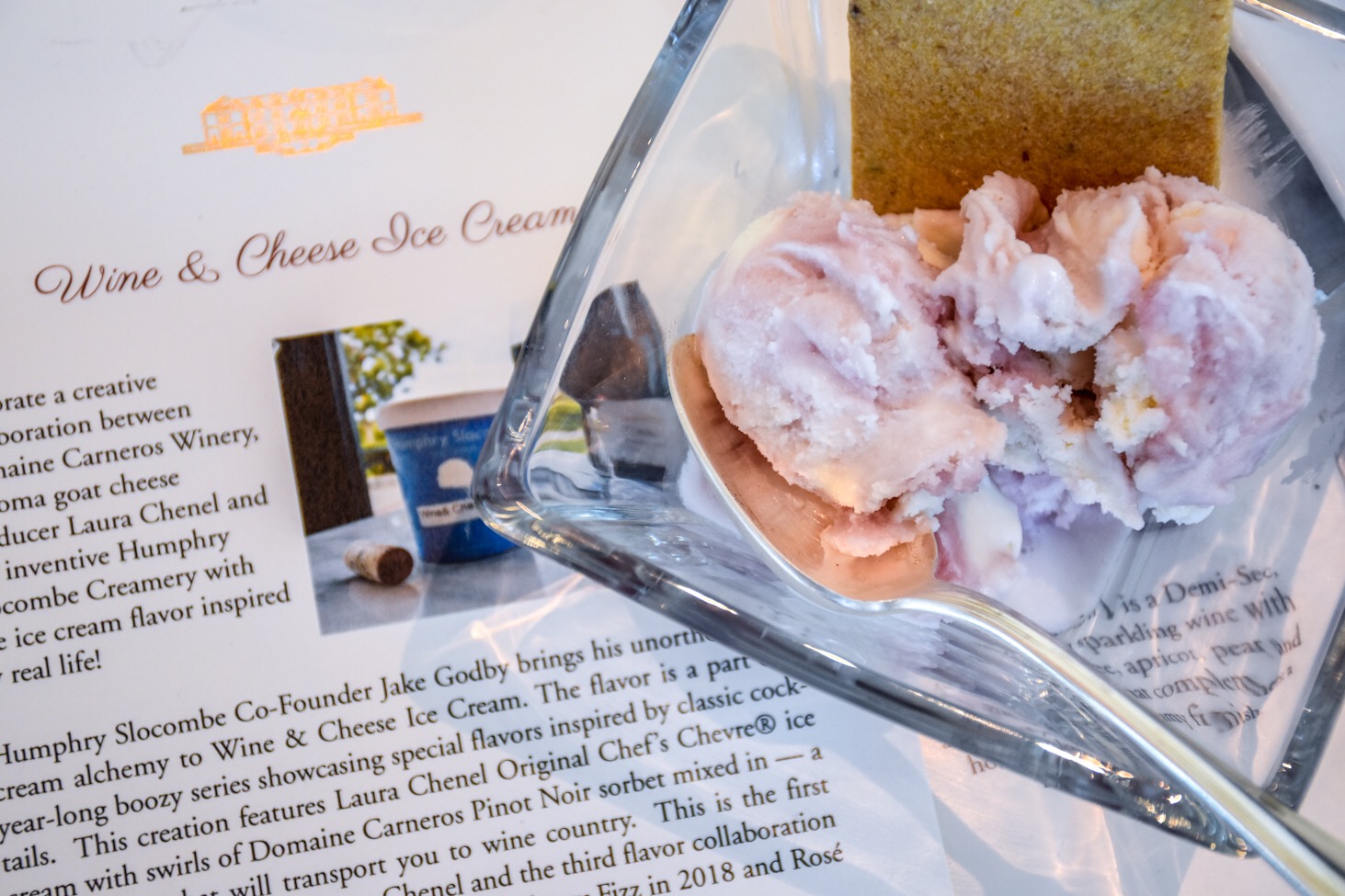 Wine, Cheese, and Wine & Cheese Ice Cream from Humphry Domaine Carneros, and Laura