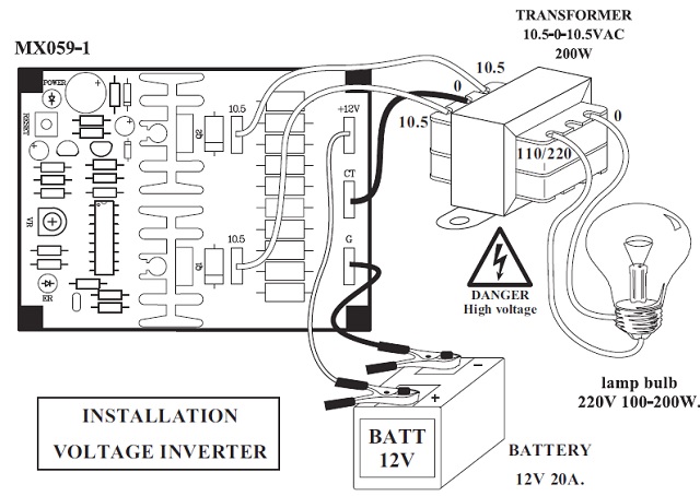 Voltage Inverter 12VDC to 110/220VAC (Installation Voltage Regulator