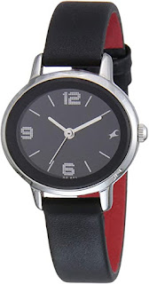 Fastrack Women's Casual Black Dial Black Leather Strap Watch