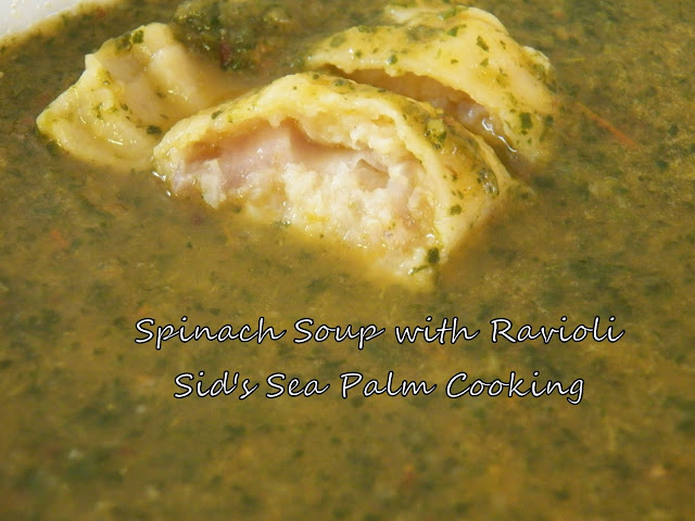 Spinach Soup with Cauliflower Ravioli
