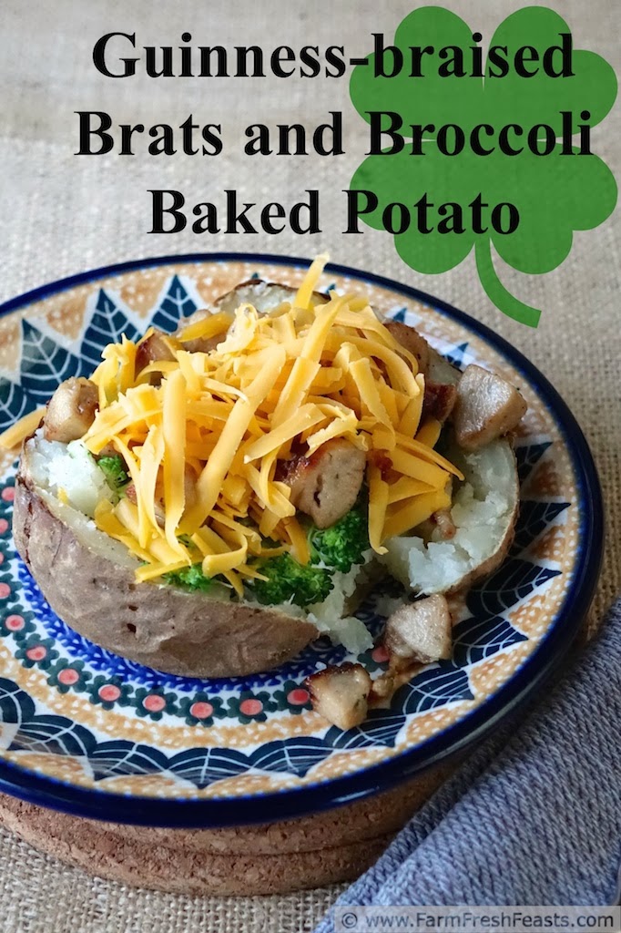 Guinness-braised Brats and Broccoli-topped Baked Potatoes | Farm Fresh Feasts