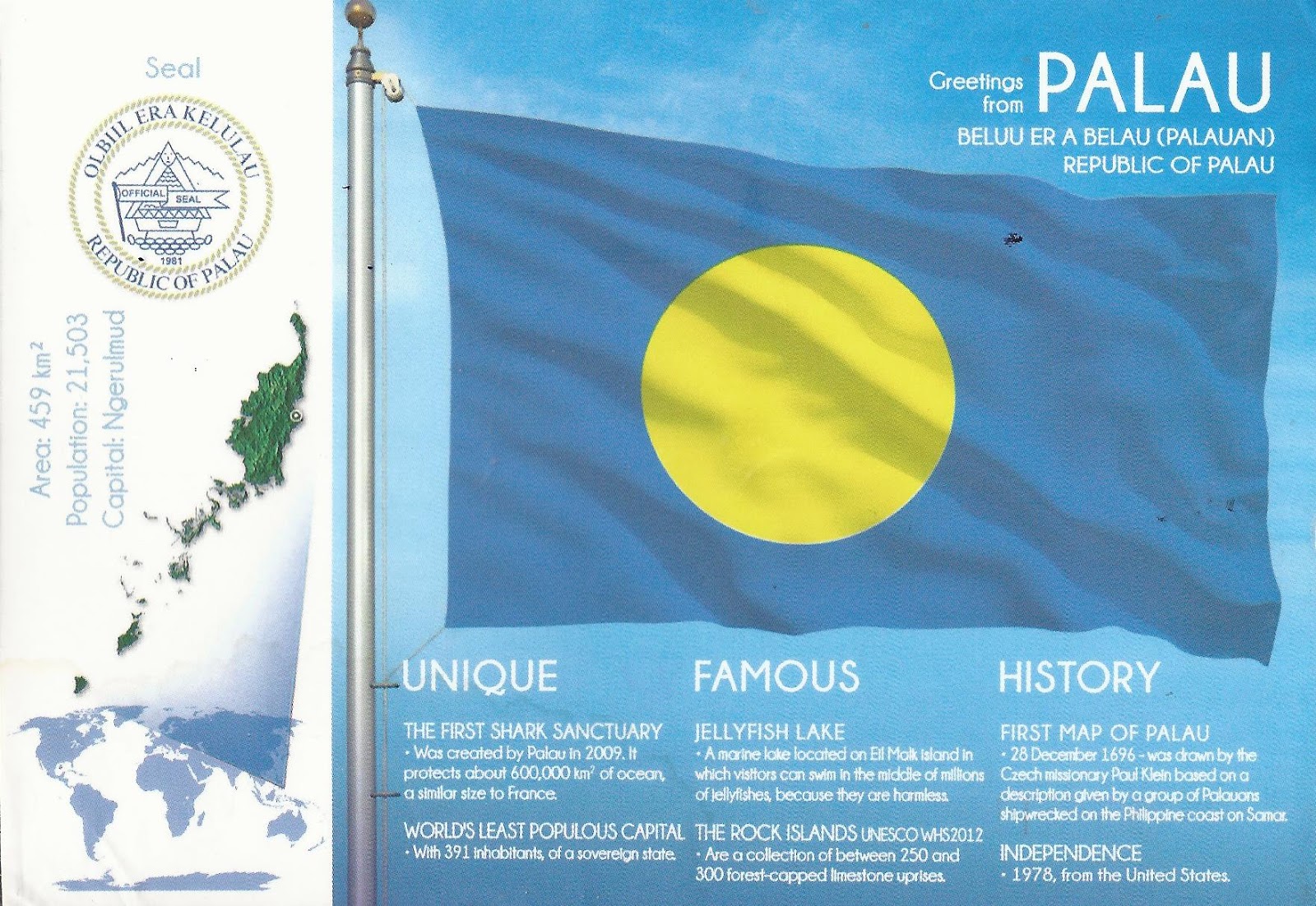 A Journey of Postcards Flags of the World Palau