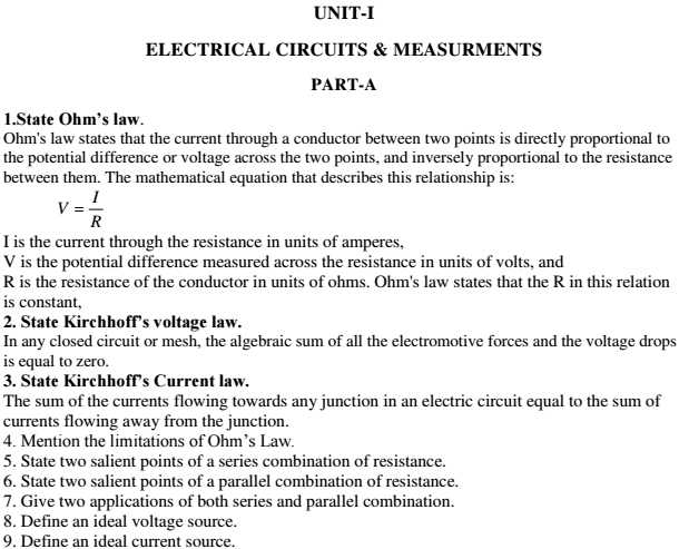 Basic Electrical Electronics Viva Short Questions and Answers PDF