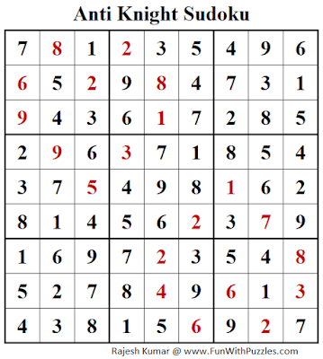 Answer of Anti Knight Sudoku Puzzle (Fun With Sudoku #299)
