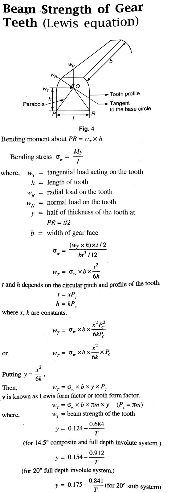 Mechanical notes Beam strength of gear teeth (Lewis equation)