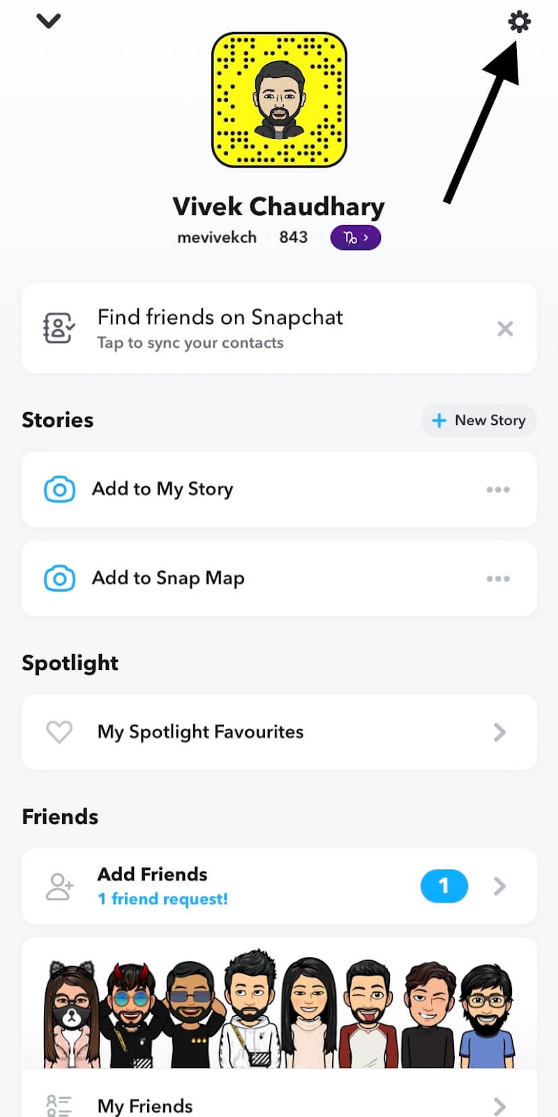 Snapchat settings gear icon