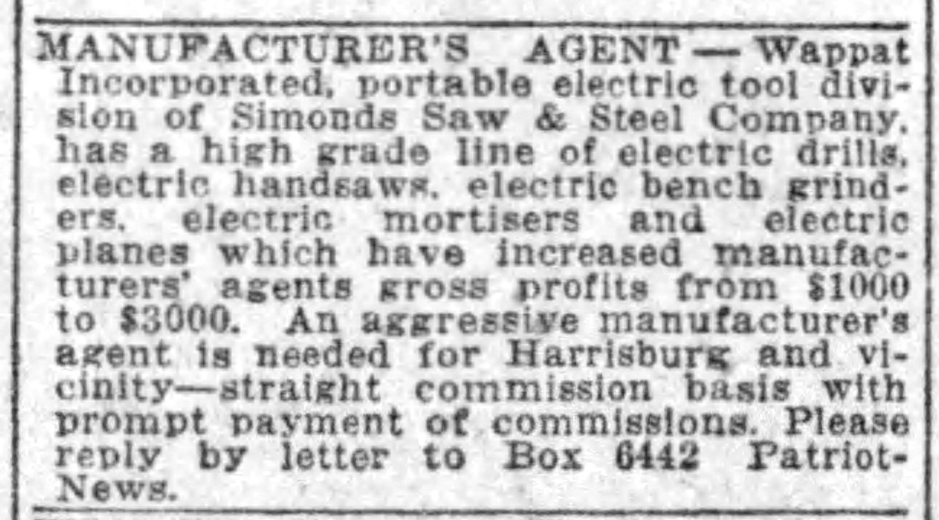 Simonds Saw and Tool History The Wappat Electric Handsaw by Simonds