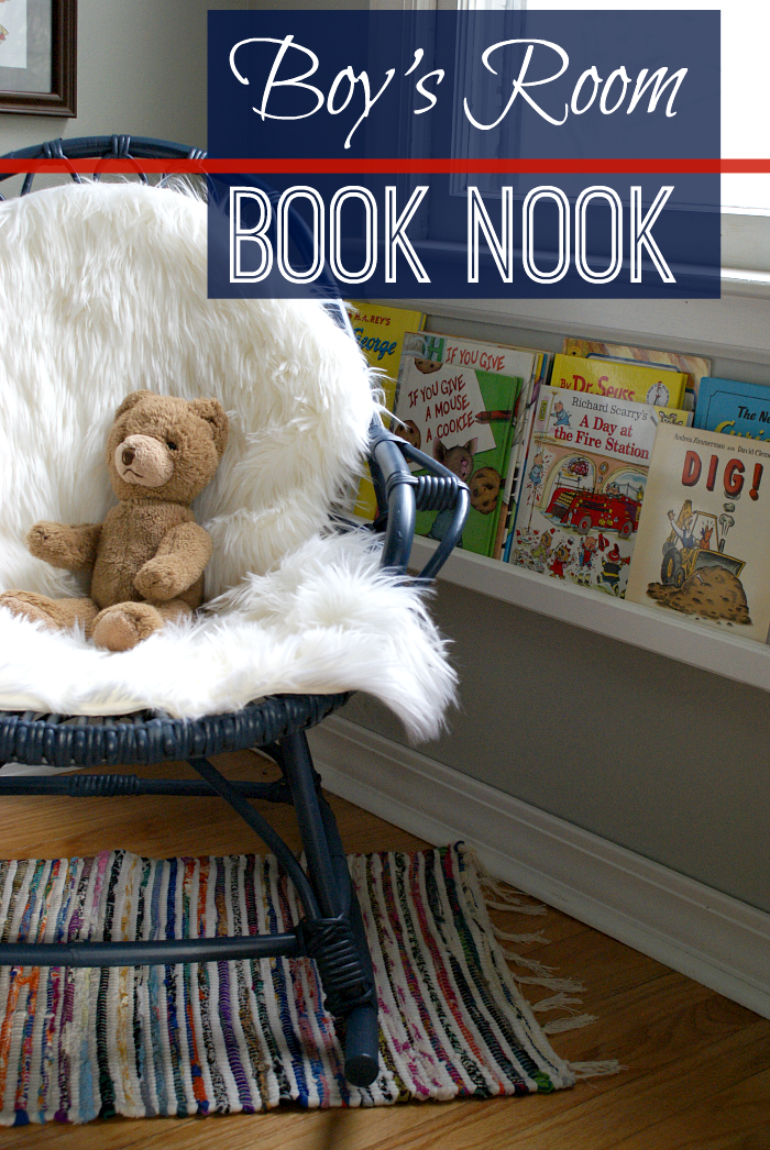 Boy's reading nook with rocker and book ledges