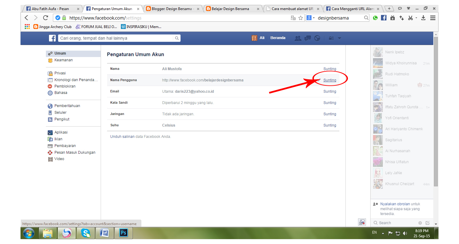 Cara tercepat membuat link URL facebook dengan nama sendiri