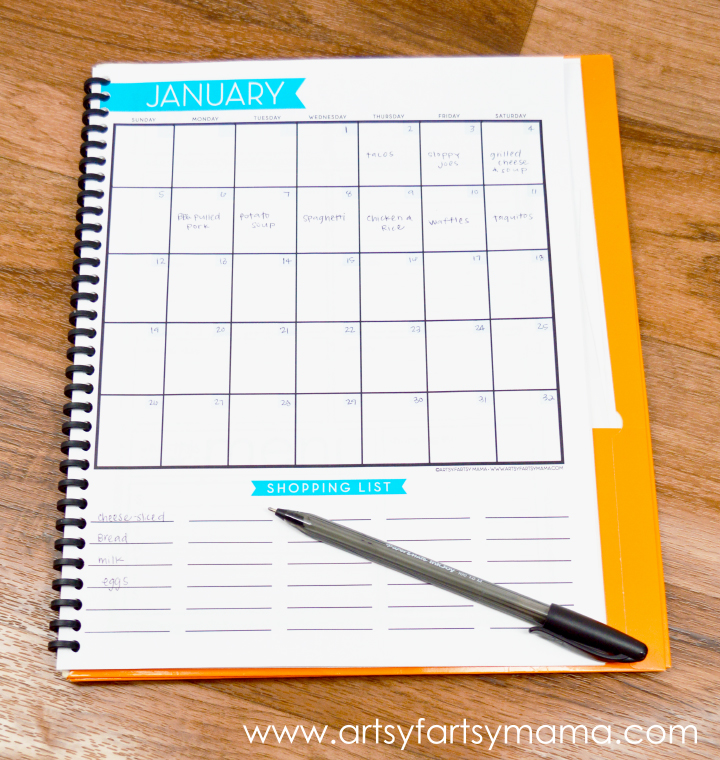 Free Printable Monthly Menu Planner at artsyfartsymama.com #freeprintable #menuplanner