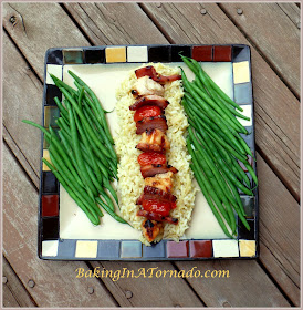 Monte Cristo Skewers: flavors reminiscent of a favorite sandwich marinated and grilled on skewers | Recipe developed by www.BakingInATornado.com | #dinner #chicken #grilling