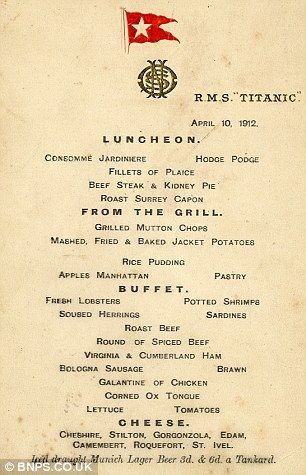 Menu Monday: Titanic 1st class luncheon, April 10, 1912
