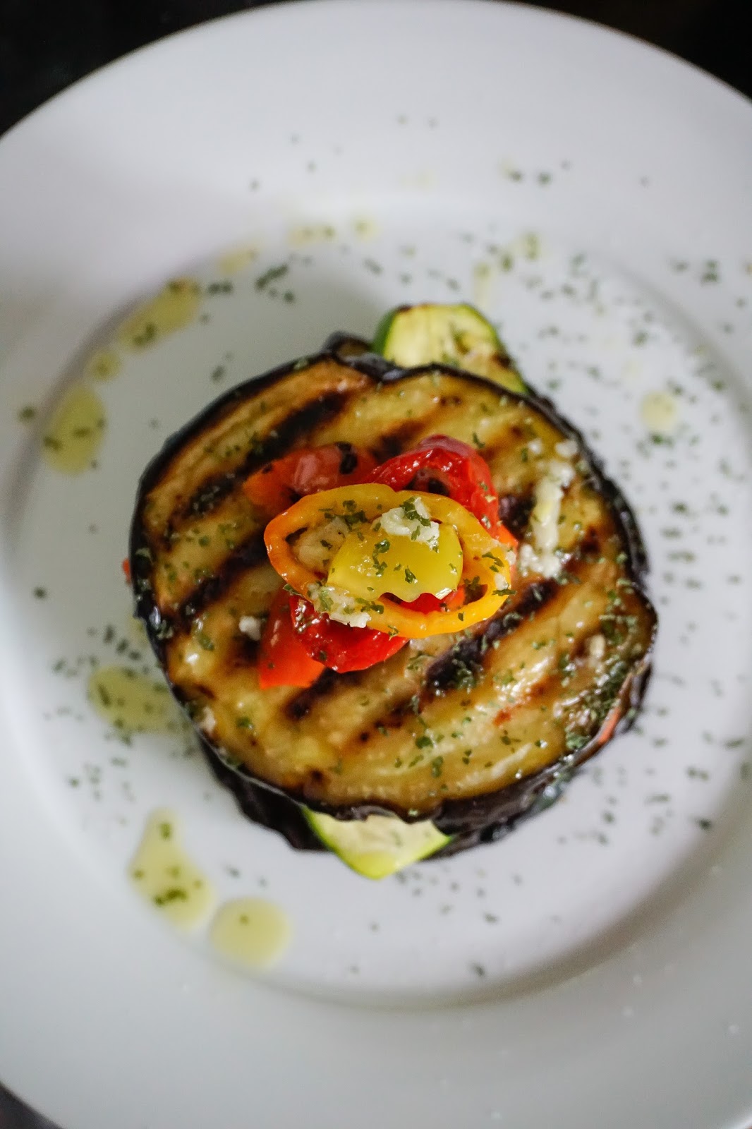 Grilled eggplant, zucchini, portobello and tofu with lemongarlic dressing