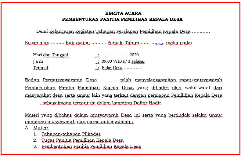 Contoh Berita Acara Pembentukan Panitia Pilkades Dunia Bunga