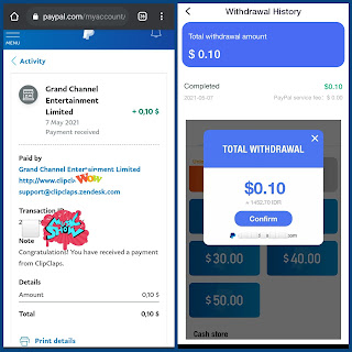 Penarikan uang Clipclaps melalui Ewallet PayPal