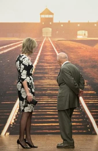 Queen Mathilde wore Natan floral dress at Kazerne Dossin Memorial Museum and Documentation Centre on Holocaust and Human Rights in Mechelen