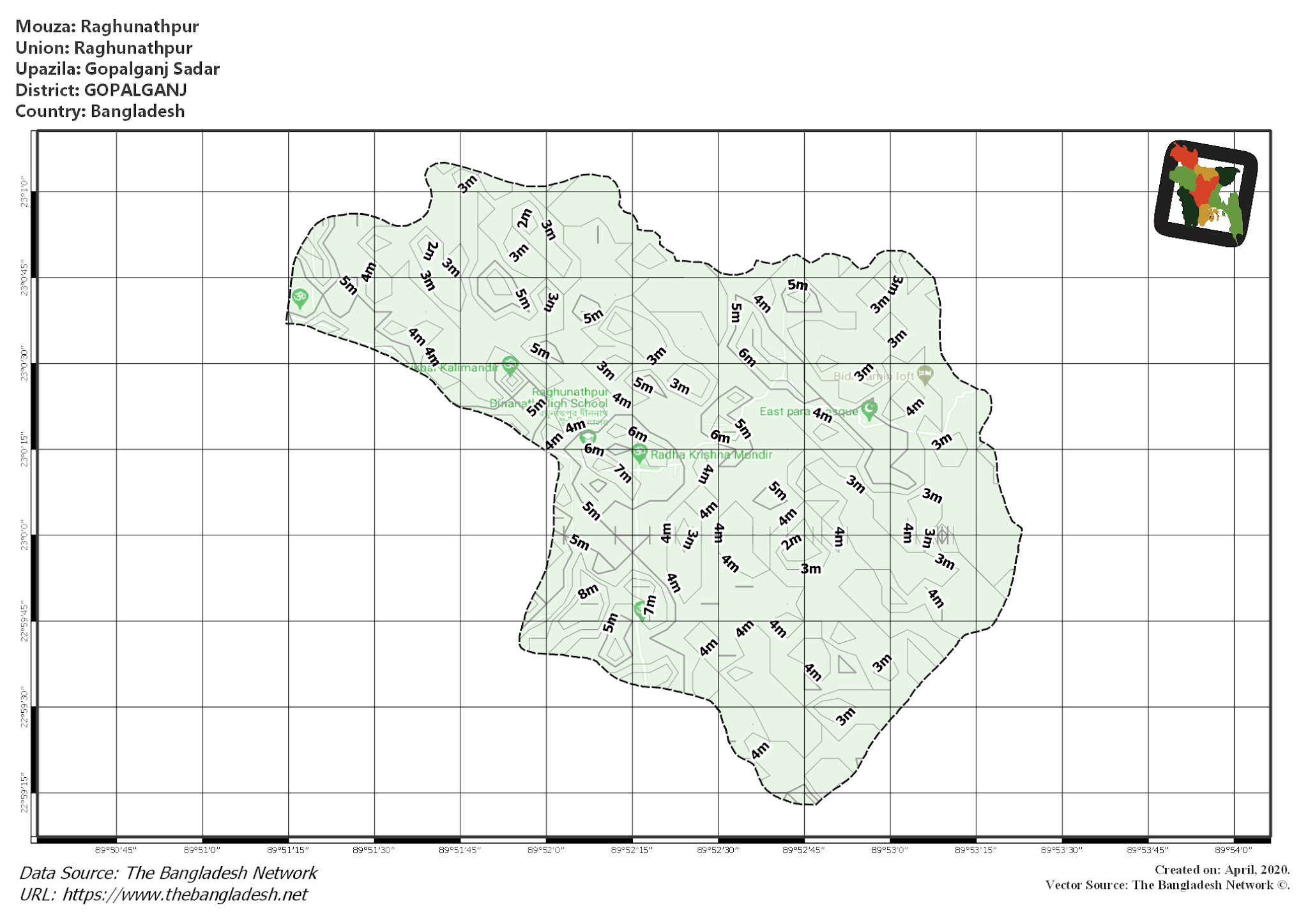 Map of Raghunathpur Mouza of Gopalganj Sadar Upazila, GOPALGANJ, Bangladesh.