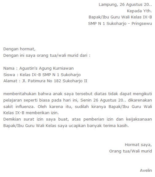 Contoh Surat Izin Sakit Sekolah SMP (via: contoh-surat.org) Contoh Surat Izin Sakit Sekolah SMP (via: contoh-surat.org)