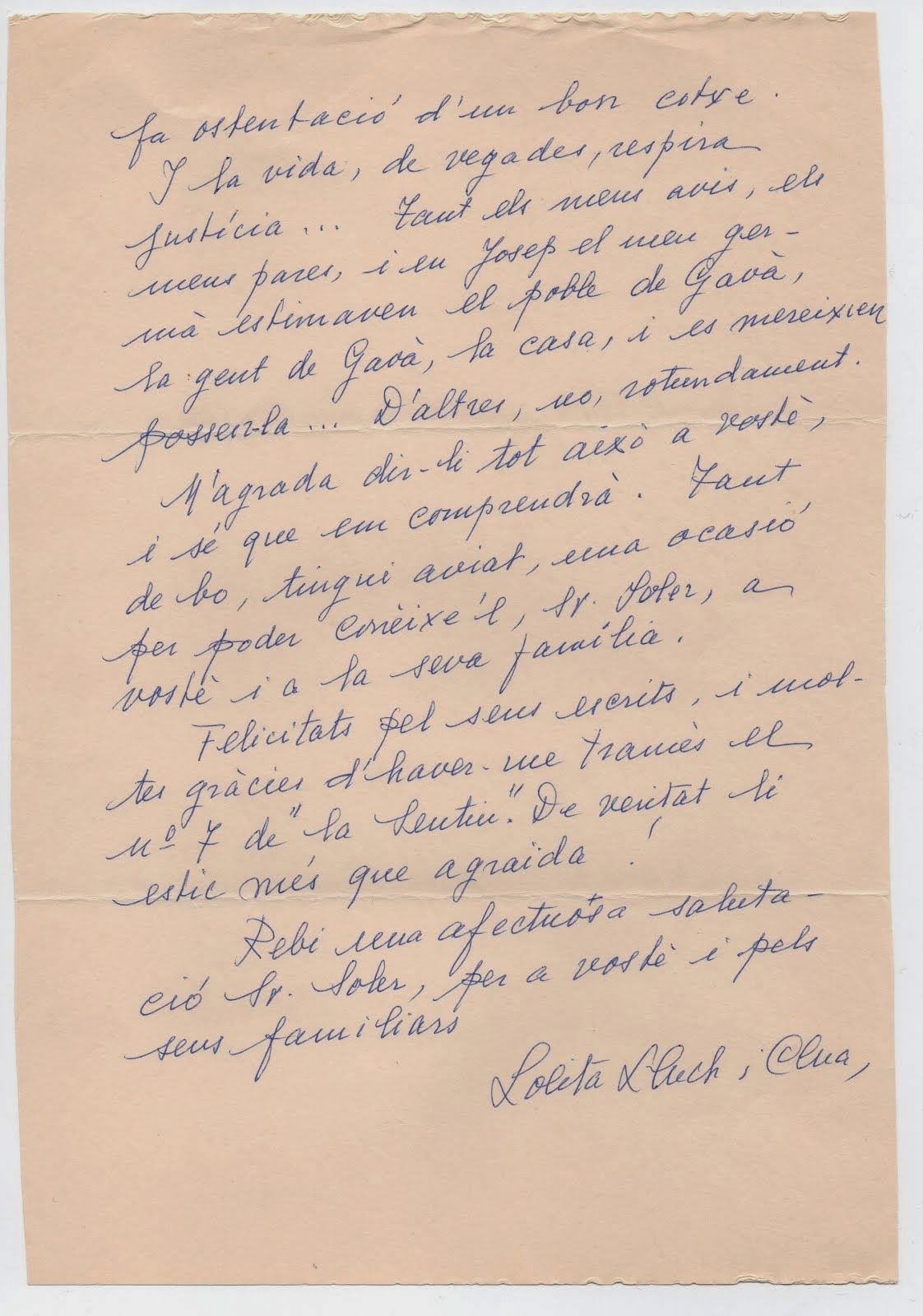 carta de Lolita Lluch a JSV