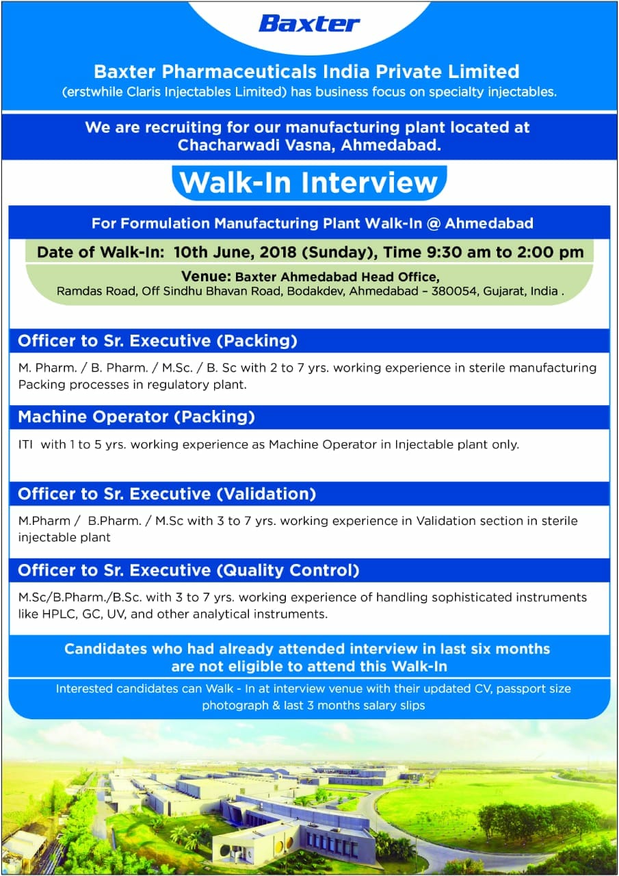 Multiple positions at Baxter Pharmaceuticals