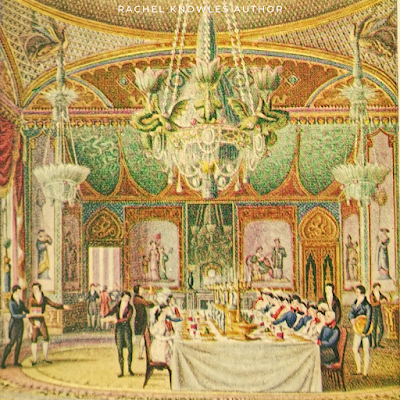 A banquet at the Royal Pavilion, Brighton from the coloured lithograph by J Nash in Life in Regency and Early Victorian Times by EB Chancellor (1926) A banquet at the Royal Pavilion, Brighton from the coloured lithograph by J Nash in Life in Regency and Early Victorian Times by EB Chancellor (1926)