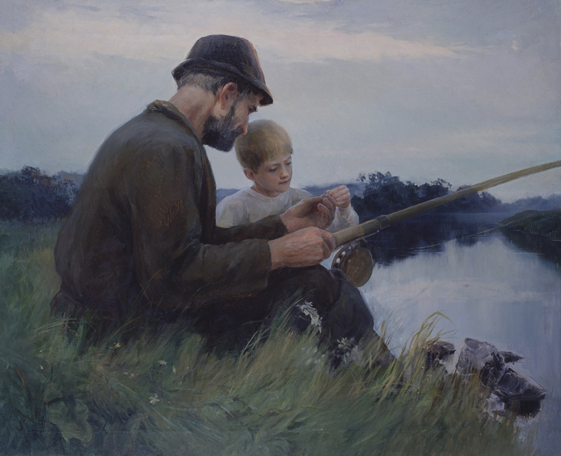 Русский папа учит сына. «Отец и сын» 1959 картина. Рыбалка живопись.