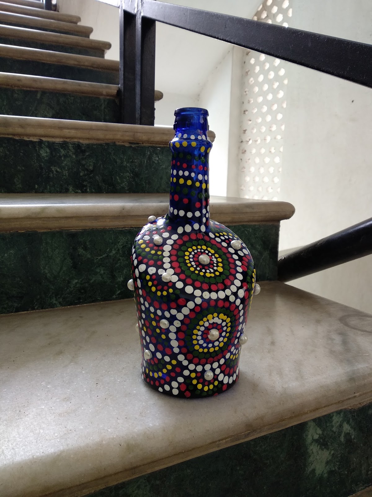 PADDU'S RECIPE HOUSE Mandala art on empty glass bottle