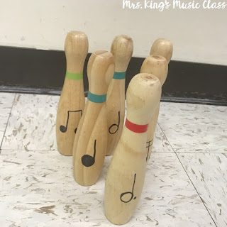 Note Value Bowling is a fun music workstation that reinforces note values and causes lots of smile!  Use a toy bowling set and the free Note Value Bowling score sheets to bowl your students over to reading music!