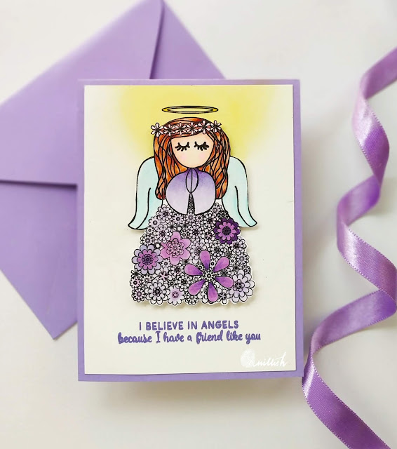 TO, CAS-ual Fridays, Copic markers, CAS card, Quillish, encouragement cards, Time out challenges, CAS-ual fridays flower angel stamp set, Angel card, purple card, Epilepsy awareness card