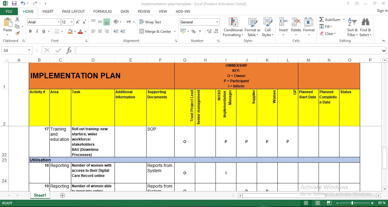 Project implementation plan template excel