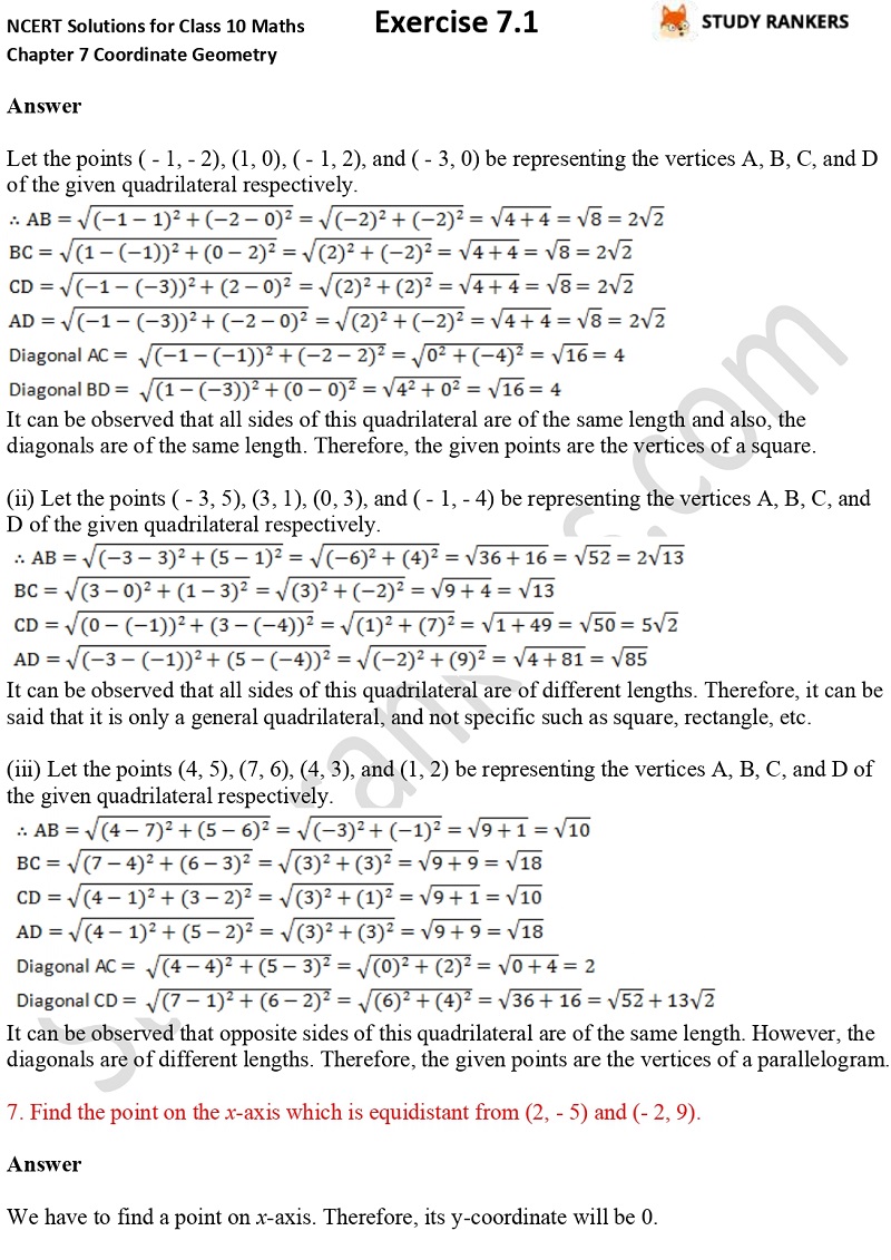 NCERT Solutions for Class 10 Maths Chapter 7 Coordinate Geometry Exercise 7.1 Part 4