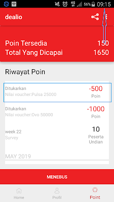 Bukti Penukaran Pulsa Gratis dari Aplikasi Dealio Android