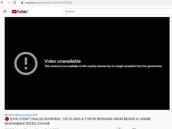 YouTube Batasi Kanal Front TV, Blokir Video Dialog Reuni 212: "Atas Permintaan Pemerintah"
