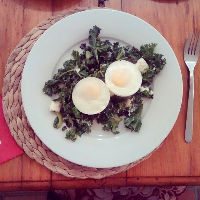 Kale and poached eggs