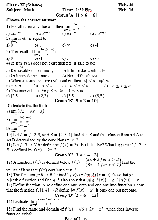 Math model question paper
