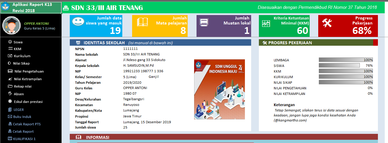 Aplikasi Raport K13 Sd Semester 1 Revisi 2020 GTK Guru