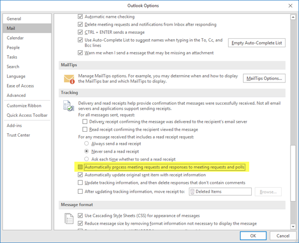 Запретить Microsoft Outlook добавлять события в Календарь