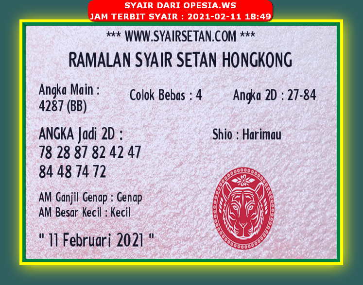 Kode Syair Hongkong Kamis 11 Februari 2021 Kumpulan Syair Toto