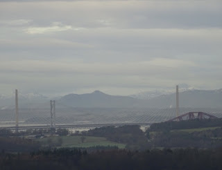 View from Corstorphine Hill of Forth Bridges and hills of Fife