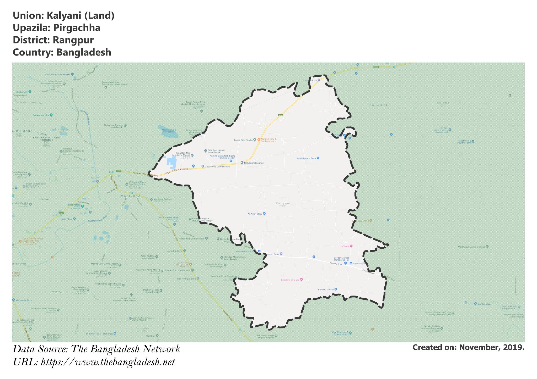 Map of Kalyani of Rangpur, Bangladesh.
