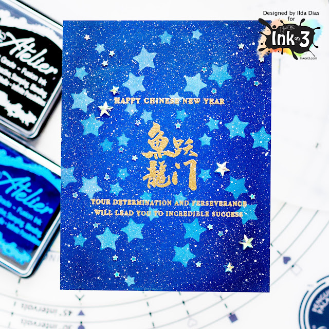 Chinese New Year Galaxy Card,Penguin Palace,Ink On 3,Collaboration Hop, Instagram,Atelier Inks,Ink Blending,Card Making, Stamping, Die Cutting, handmade card, ilovedoingallthingscrafty, Stamps, how to,