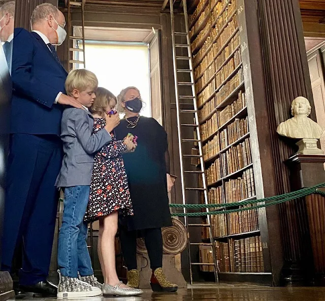 Princess Gabriella wore an evita corduroy dress by Jacadi. President Michael D Higgins and Sabina. Princess Charlene