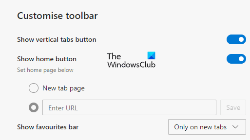 Knop voor verticale tabbladen toevoegen of verwijderen op de werkbalk in Edge Chromium