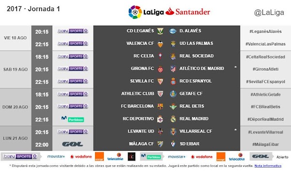 Liga Santander 2017/2018, horarios oficiales de la jornada 1