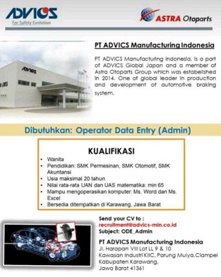 Lowongan Kerja Pt Advics Manufacturing Indonesia Posisi Admin Random Email Loker