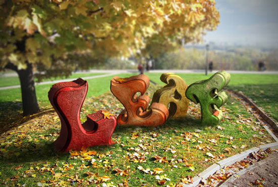 autumn themed text efect photoshop