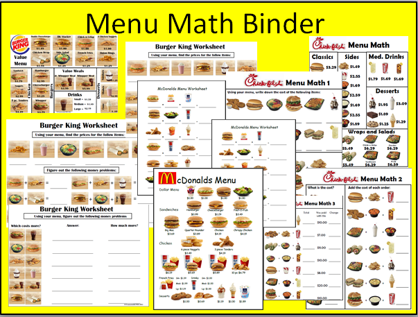 Empowered By THEM Menu Math Packet