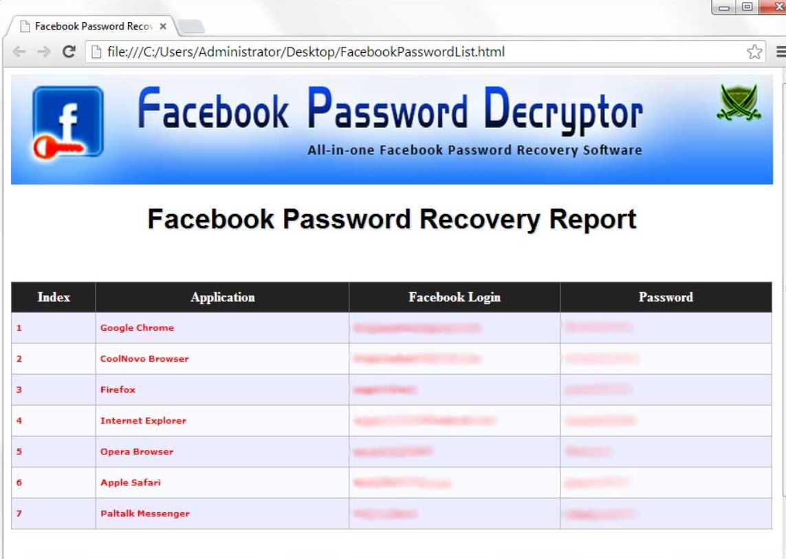 Facebook Password Decryptor 15.0