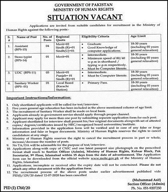 ministry-of-human-rights-mohr-jobs-2020-islamabad-latest-advertisement